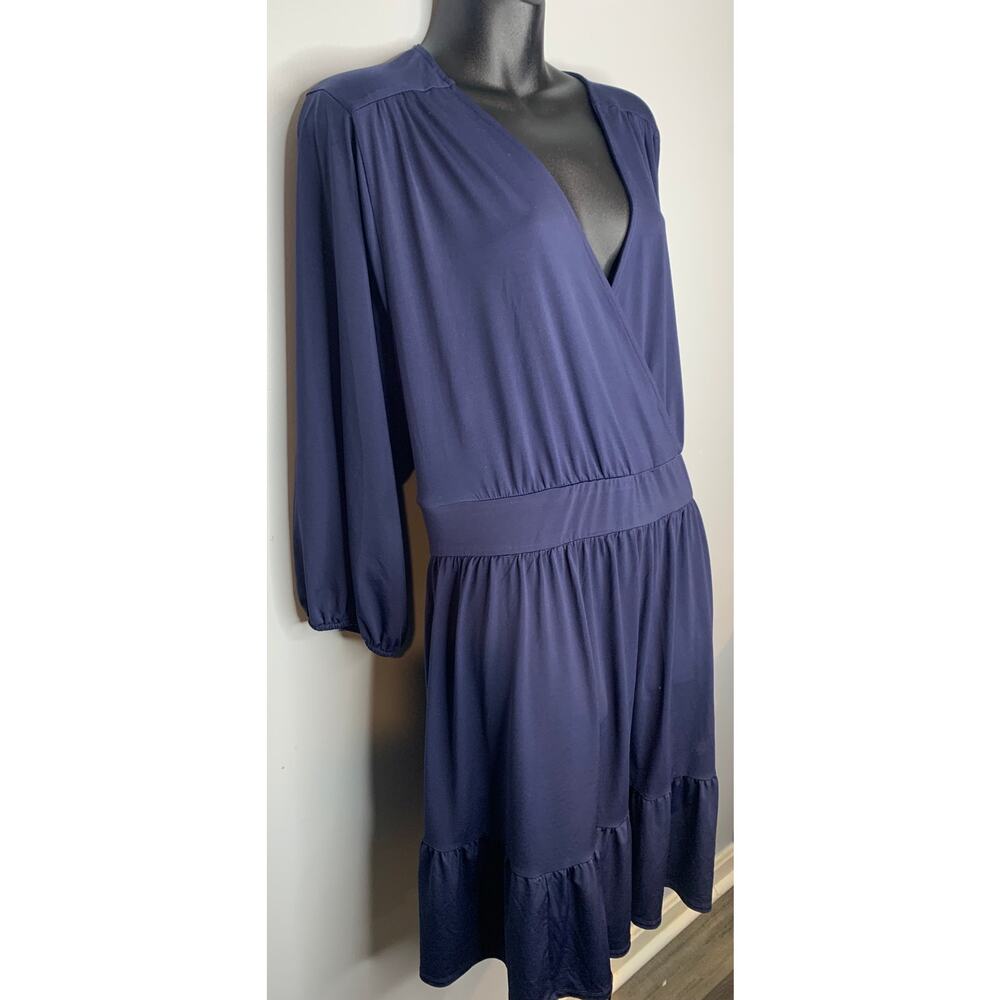Torrid Women's Navy Blue Size 2X V-Neck Mid Length 3/4 Sleeve Dress - Picture 3 of 8